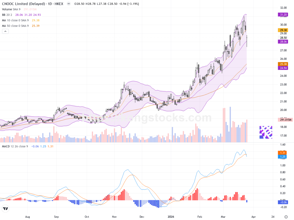 中國海洋石油股價回調，技術面尋求支持位